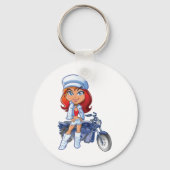Sassy Biker Meisje met rood haar en motorfiets Sleutelhanger (Voorkant)
