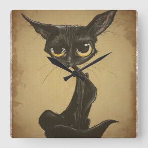 Sassy Black Cat Caricature Vierkante Klok