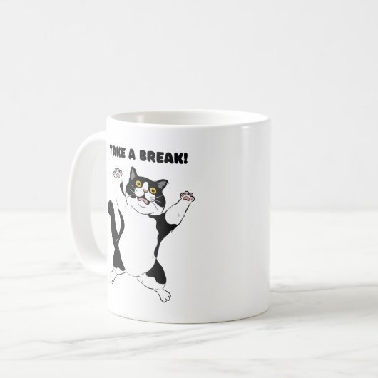Sassy Black Cat Coffee Mug – Take a Break Reminder (Devant gauche)