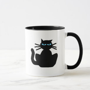 Sassy Black Cat met Blue Eyes Cartoon Mok