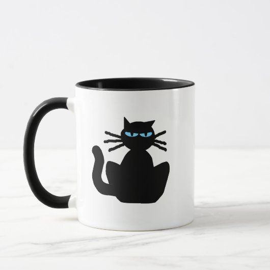 Sassy Black Cat met Blue Eyes Cartoon Mok (Links)