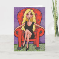 Sassy Blonde & een Rode Stoel - Wenskaart