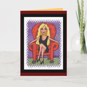 Sassy Blonde & een Rode Stoel - wenskaart Kaart