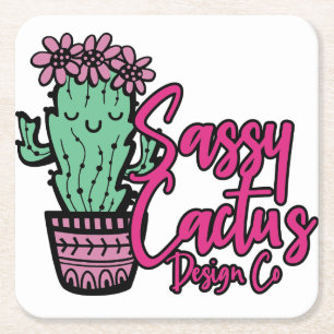 SASSY CACTUS DESIGN GO [logo 1] Vierkante Kartonnen Onderzetter