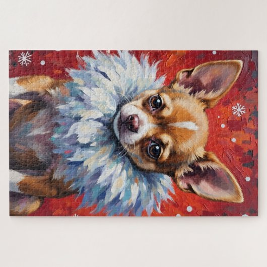 Sassy Chihuahua Dog in Fluffy Winter Fur Collar Legpuzzel (Horizontaal)