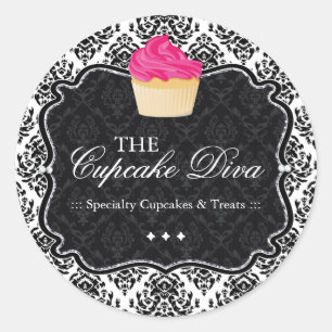 Sassy Damask Cupcake - Stickers