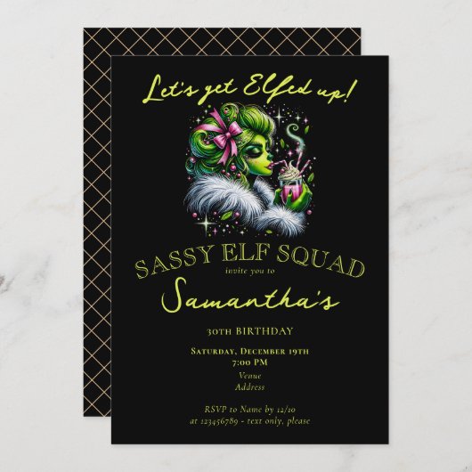 Sassy Elf Squad Meisjes avondje uit Kerstverjaarda Kaart (Voorkant / Achterkant)