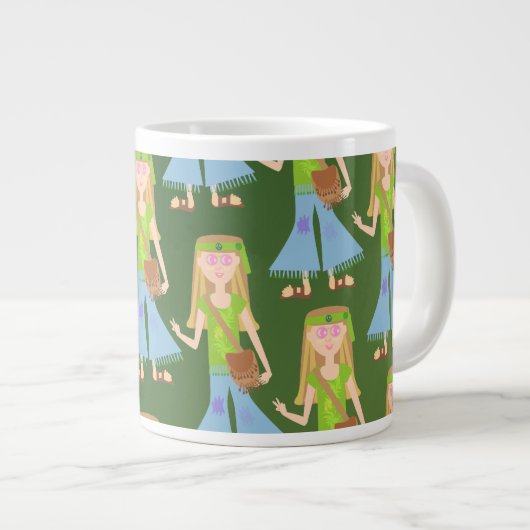Sassy Groovy Hippie Girl Cartoon Art Extra Grote Beker (Voorkant rechts)