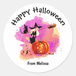 Sassy Halloween-heks met kat Ronde Sticker