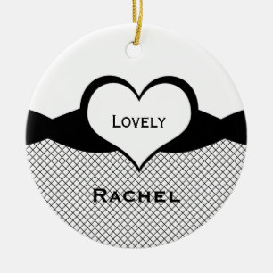 Sassy Heart Fishnet Ornament, Black and White Keramisch Ornament