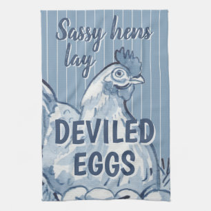 Sassy Hens Lay Deviled Eggs Funny Blue Chicken Art Theedoek