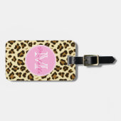 Sassy Leopard Print met roze Monogram Bagagelabel (Voorkant horizontaal)