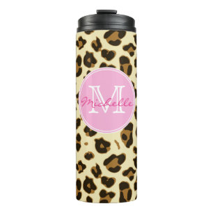 Sassy Leopard Print met roze Monogram Thermosbeker