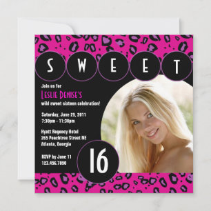 Sassy Leopard Sweet Sixteen Foto nodigt [Roze] uit Kaart