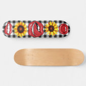 Sassy Lips Open Mouth Tongue Sunflower Checkered Skateboard (Horizontaal)