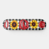 Sassy Lips Open Mouth Tongue Sunflower Checkered Skateboard (Horizontaal)