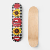 Sassy Lips Open Mouth Tongue Sunflower Checkered Skateboard (Voorkant)