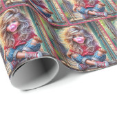 Sassy Meisje Blowing Bubblegum Bubble Cadeaupapier (Rol Hoek)