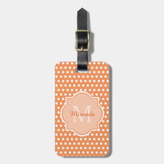 Sassy Oranje Polka Dots Monogram met naam Bagagelabel (Voorkant verticaal)