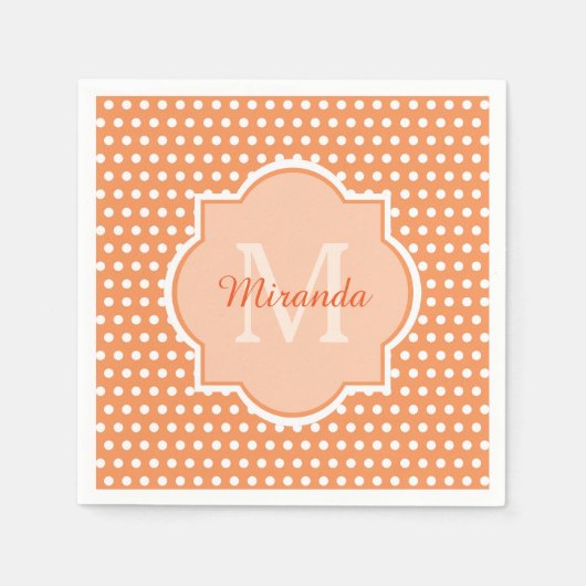 Sassy Oranje Polka Dots Monogram met naam Servetten (Voorkant)