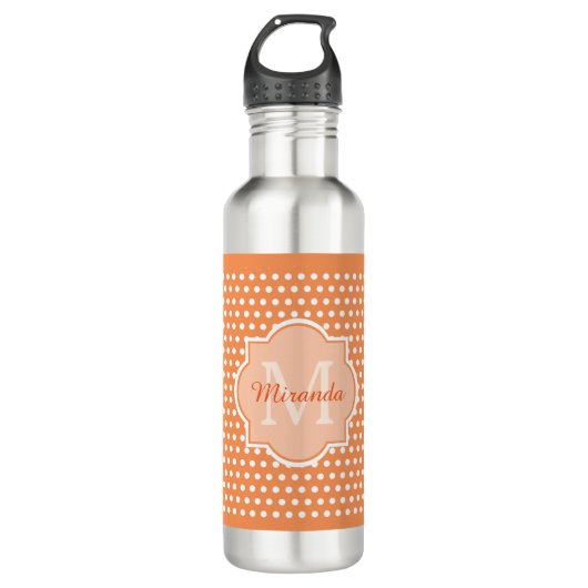 Sassy Oranje Polka Dots Monogram met naam Waterfles (Voorkant)