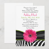 Sassy Pink Daisy Zebra Print Sweet 16 Uitnodiging (Voorkant / Achterkant)