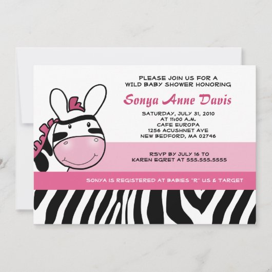 Sassy Pink Zebra Stripe Diva Baby shower 5x7 Uitno Kaart (Voorkant)