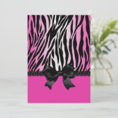 Sassy Pink Zebra Uitnodiging voor Bow (Staand voorkant)