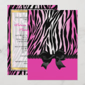 Sassy Pink Zebra Uitnodiging voor Bow (Voorkant / Achterkant)