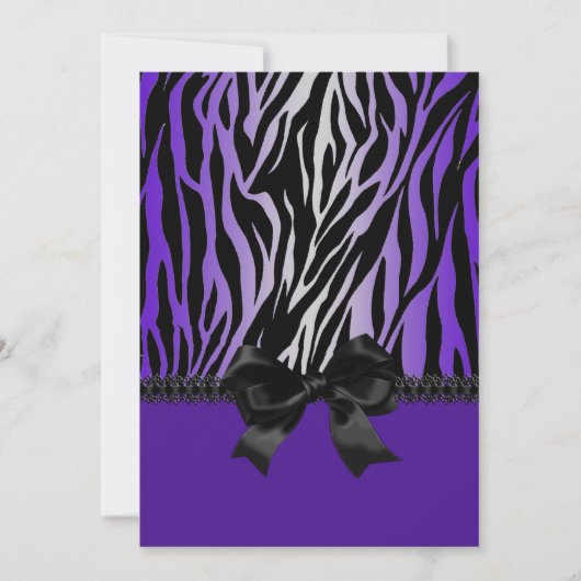 Sassy Purple Zebra Invitation with Bow Kaart (Voorkant)
