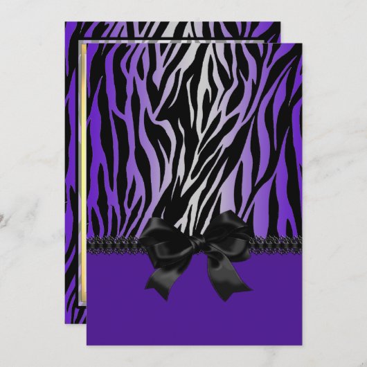 Sassy Purple Zebra Invitation with Bow Kaart (Voorkant / Achterkant)