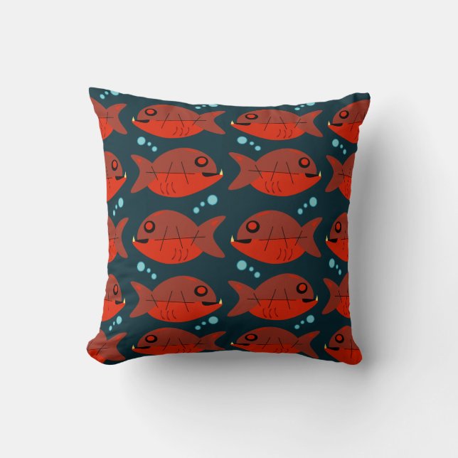 Sassy Red Fish Pattern Fun Retro Happy Design Kussen (Voorkant)