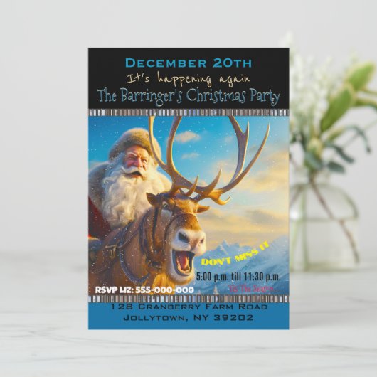 Sassy Santa & Rendier Jaarlijks Kerstfeest Kaart (Staand voorkant)