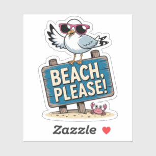 Sassy Seagull on Beach Sign - Strand Alsjeblieft G Sticker