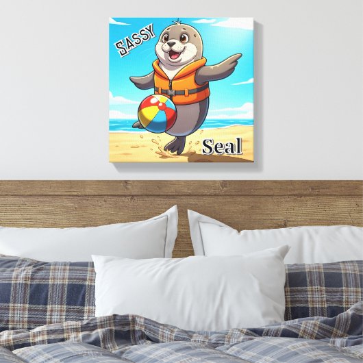 Sassy Seal | Schattigee Cartoon Kind Nursery Art Canvas Afdruk (Insitu (Slaapkamer))