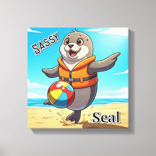 Sassy Seal | Schattigee Cartoon Kind Nursery Art Canvas Afdruk (Voorkant)