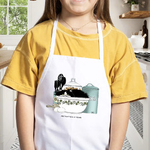 Sassy Tuxedo Kat Vintage Kom Aqua Retro Keuken  Kinder Schort