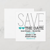 Sassy Typography Save the Date Invitation, Aqua (Devant / Derrière)