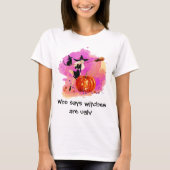 Sassy Witch met kat Woman's T-shirt met tekst (Voorkant)