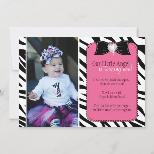 Sassy Zebra Birthday Party Invitation Kaart (Voorkant)