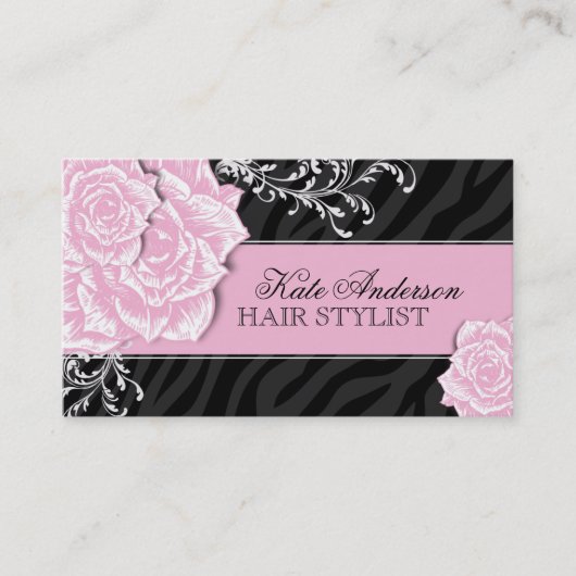 SASSY ZEBRA PRINT HAIR STYLIST VISITEKAARTJES (Voorkant)