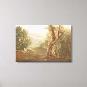 Satan Contemplating Adam en Eva in Paradise, van Canvas Afdruk