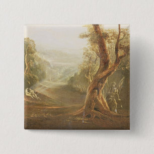 Satan Contemplating Adam en Eva in Paradise, van Vierkante Button 5,1 Cm
