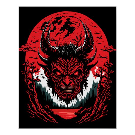 Satan Evil Face | Demon Head grafisch ontwerp Perfect Poster (Voorkant)