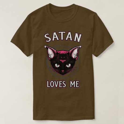 Satan houdt van me Funny Satanic Kat Gothic T-shirt (Design voorkant)