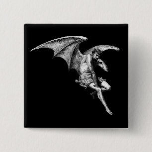 Satan Thinking Pin Vierkante Button 5,1 Cm