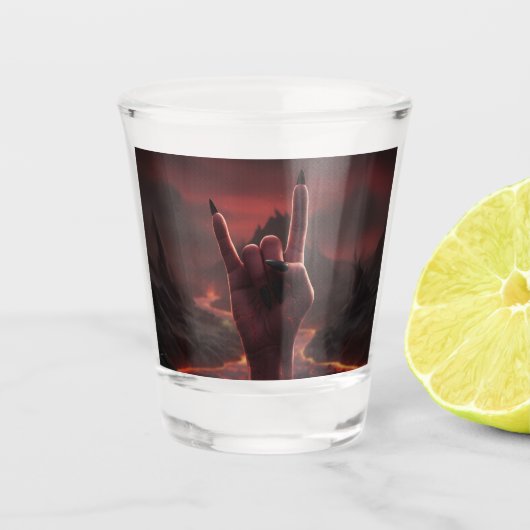 Satanic Salute Shot Glas (Voorkant)