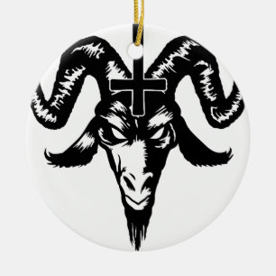Satanische geitenkop met kruis (zwart) keramisch ornament