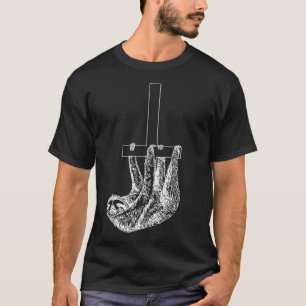 Satanische luiaard hangend aan omgekeerde kruis t-shirt
