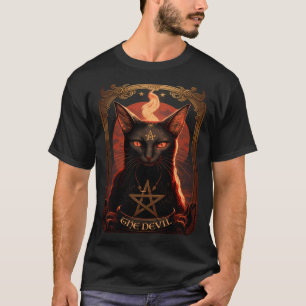 Satanische Pentagram Mystieke Kat Tarotkaart Duive T-shirt